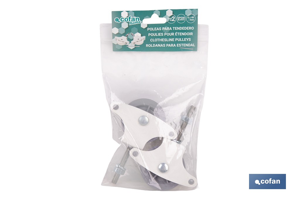 Tendedero de Ropa de 2 Poleas | Soporte en blanco y rueda en gris | Durabilidad y Funcionalidad - Cofan
