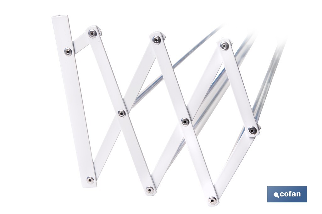 Tendedero de pared extensible en aluminio pulido | Medida: 100 cm | 5 Varillas con 5 metros de área de tendido | Ideal para Interiores y Exteriores - Cofan