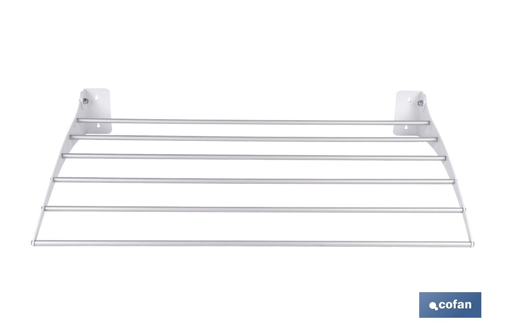 Tendedero de pared abatible | 6 varillas de aluminio | Área de tendido de 4,5 m | Longitud: 75 cm | Color: blanco - Cofan
