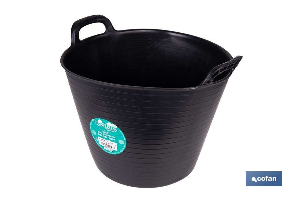 Capazo negro de polietileno reciclado con base plana estable | Adecuado para uso agrícola y construcción, poda, vendimia, apilable | Disponible en varias capacidades - Cofan