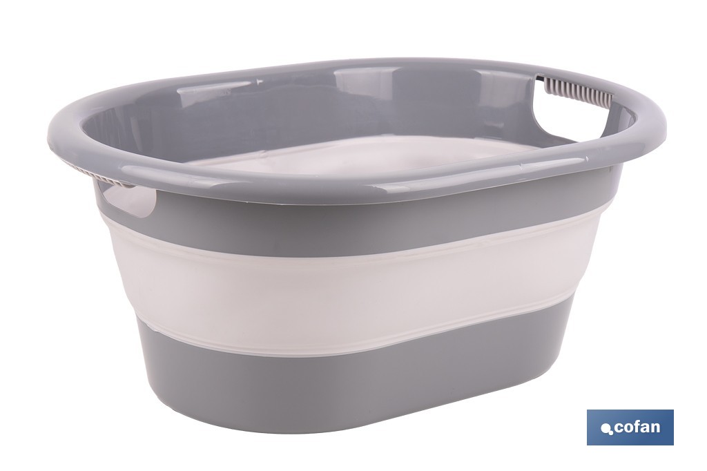 Barreño plegable con 18 litros de capacidad en color gris y blanco | Ahorro de espacio, fácil almacenamiento y transporte - Cofan