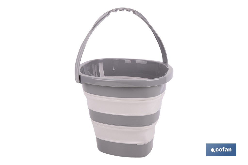 Cubo plegable con asa con 11 litros de capacidad | Color: Gris y blanco | Ahorro de espacio, fácil almacenamiento y transporte - Cofan