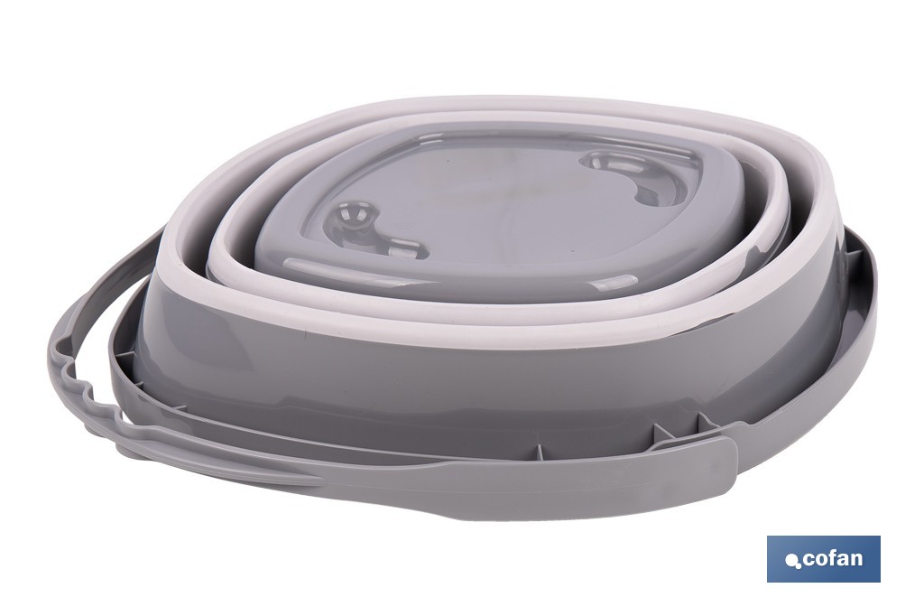 Cubo plegable con asa con 11 litros de capacidad | Color: Gris y blanco | Ahorro de espacio, fácil almacenamiento y transporte - Cofan