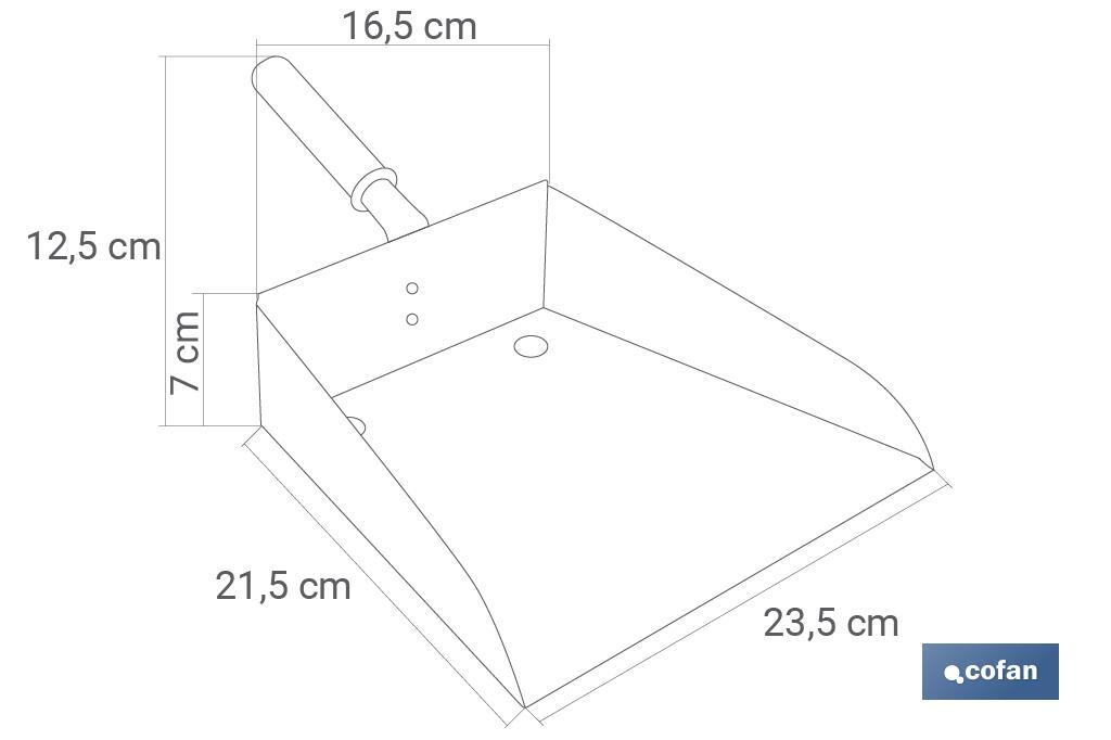Pelle à poussière métallique avec manche court | Matériau : tôle galvanisée | Hauteur totale de 7 cm - Cofan