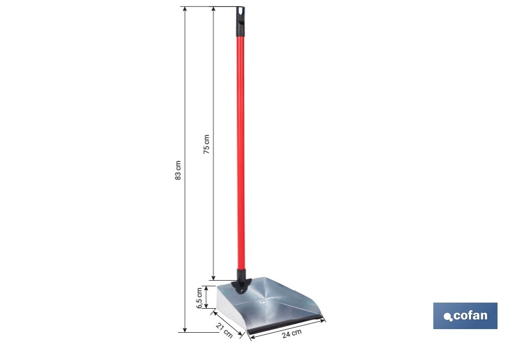 Pelle à poussière en métal | Tôle galvanisée | Manche fileté inclus | Durabilité et nettoyage professionnel | Dimensions : 83 x 24 cm - Cofan