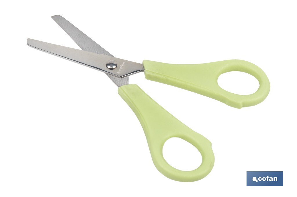 Tijeras escolares con punta redonda | Inlcuye escala de medición | Ideal para niños y tareas escolares | Longitud: 13,3 cm - Cofan