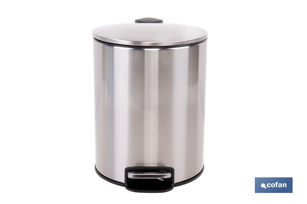 Cubo de basura de acero con pedal y cubo interior | Papelera metálica para baño y cocina | Recubrimiento antihuellas | Disponible en diferentes capacidades - Cofan