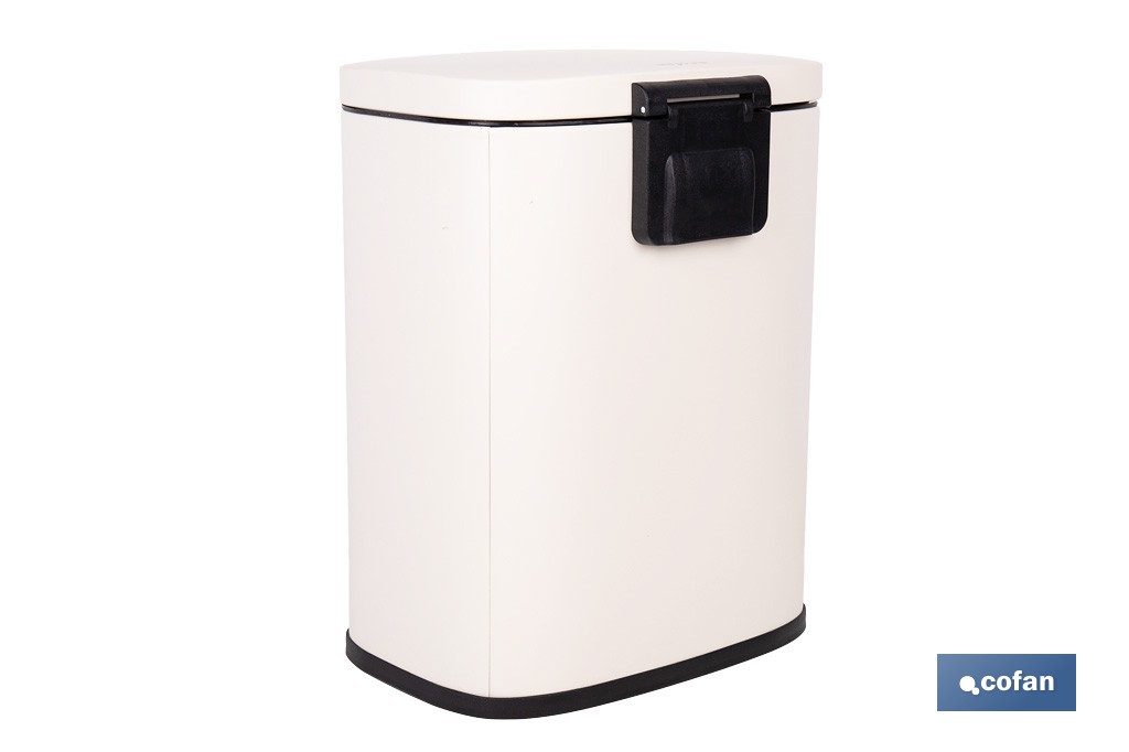 Cubo de basura beige con pedal y cubo interior | Papelera metálica para baño y cocina con cierre suave | Recubrimiento antihuellas | Disponible en diferentes capacidades - Cofan