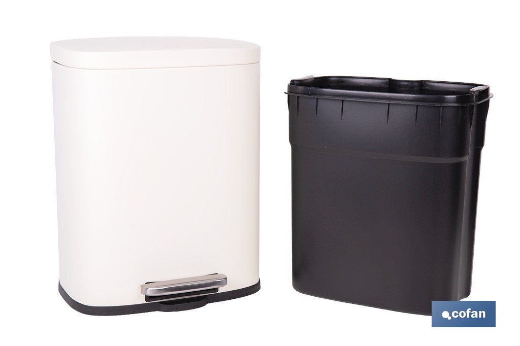 Cubo de basura beige con pedal y cubo interior | Papelera metálica para baño y cocina con cierre suave | Recubrimiento antihuellas | Disponible en diferentes capacidades - Cofan