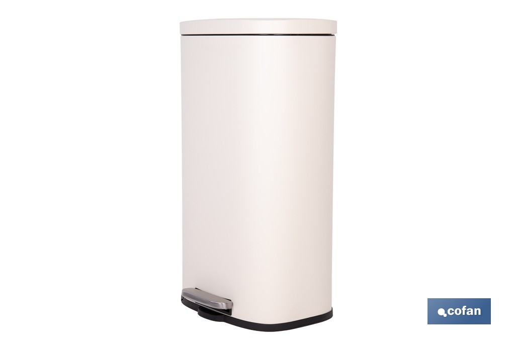 Cubo de basura beige con pedal y cubo interior | Papelera metálica para baño y cocina con cierre suave | Recubrimiento antihuellas | Disponible en diferentes capacidades - Cofan