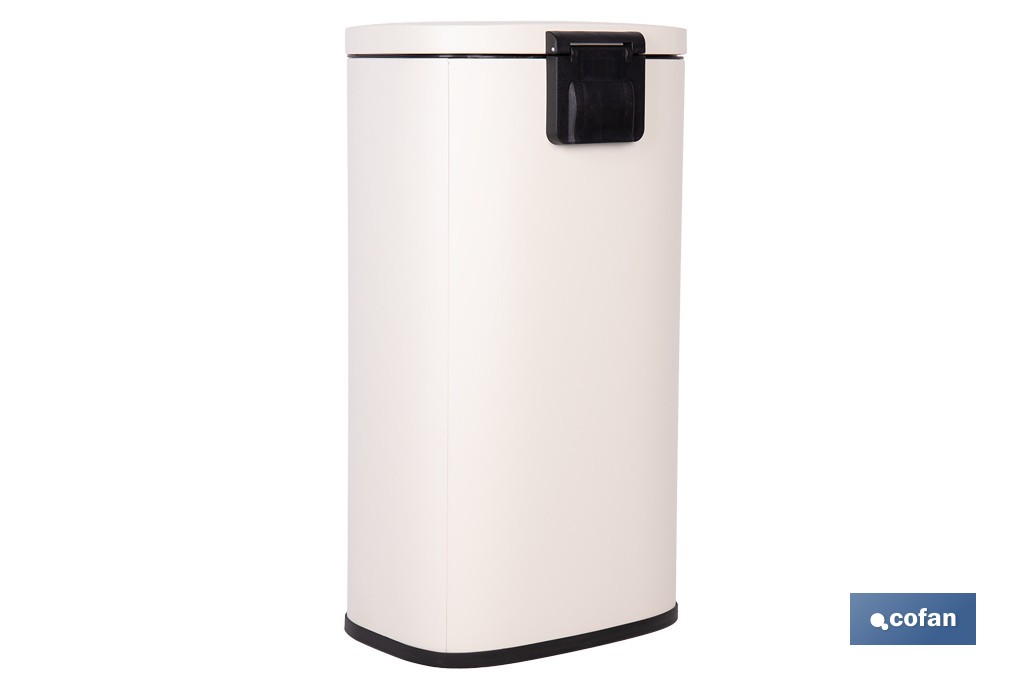 Cubo de basura beige con pedal y cubo interior | Papelera metálica para baño y cocina con cierre suave | Recubrimiento antihuellas | Disponible en diferentes capacidades - Cofan