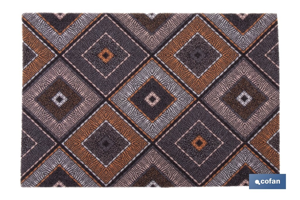Felpudo de entrada con diseño abstracto de rombos | Material resistente | Base antideslizante | Adecuado para interior y exterior | Medidas: 50 x 70 cm - Cofan