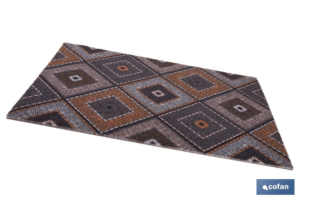 Felpudo de entrada con diseño abstracto de rombos | Material resistente | Base antideslizante | Adecuado para interior y exterior | Medidas: 50 x 70 cm - Cofan