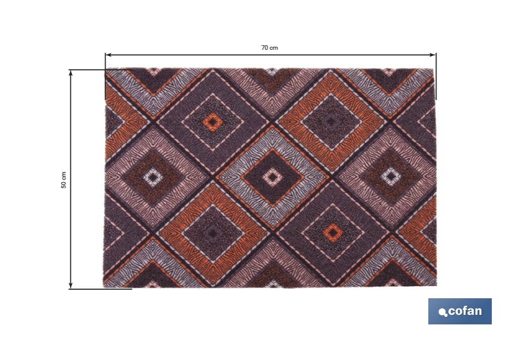 Felpudo de entrada con diseño abstracto de rombos | Material resistente | Base antideslizante | Adecuado para interior y exterior | Medidas: 50 x 70 cm - Cofan