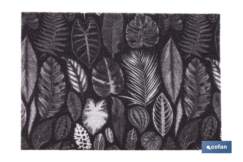 Felpudo de entrada con diseño de hojas en tonos oscuros | Material resistente | Base antideslizante | Adecuado para interior y exterior | Medidas: 50 x 70 cm - Cofan