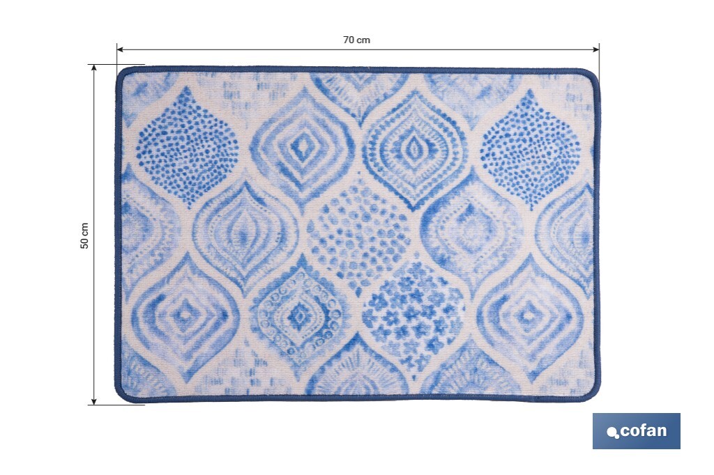 Felpudo entrada casa | Adecuado para interior y exterior | Material resistente | Antideslizante | Diseño con estampado geométrico abstracto | Medidas: 50 x 70 cm - Cofan