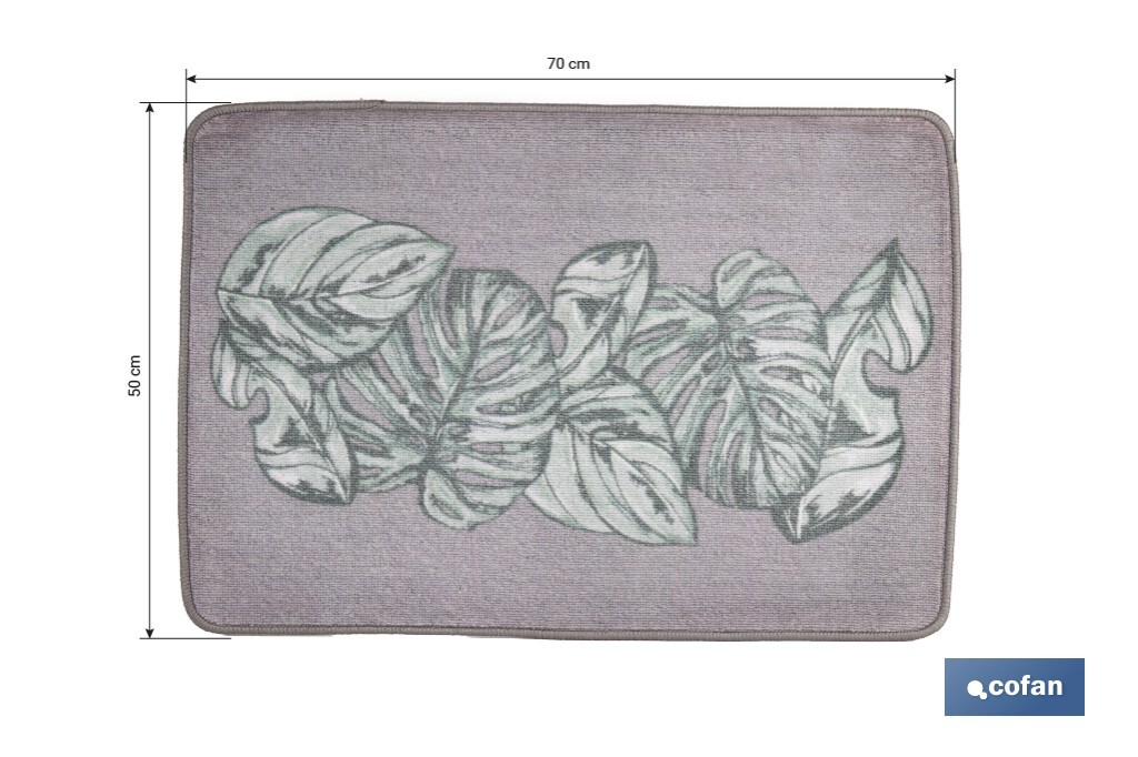 Felpudo entrada casa | Adecuado para interior y exterior | Material resistente | Antideslizante | Diseño con hojas de monstera | Medidas: 50 x 70 cm - Cofan