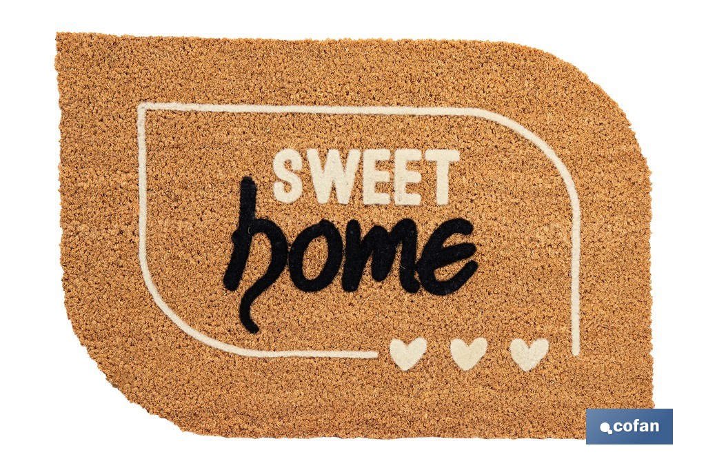 Felpudo de fibra de coco para interior con base antideslizante | Diseño Sweet Home | Medidas: 40 x 60 cm - Cofan