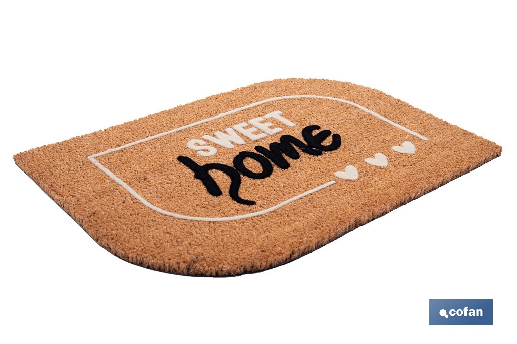 Felpudo de fibra de coco para interior con base antideslizante | Diseño Sweet Home | Medidas: 40 x 60 cm - Cofan