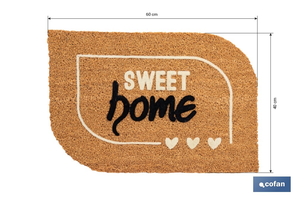 Felpudo de fibra de coco para interior con base antideslizante | Diseño Sweet Home | Medidas: 40 x 60 cm - Cofan