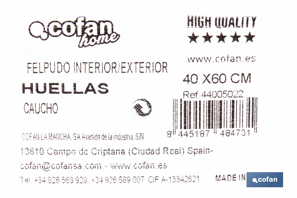 Felpudo de entrada con diseño de huellas | Adecuado para interior y exterior | 100 % caucho | Medidas: 40 x 60 cm - Cofan