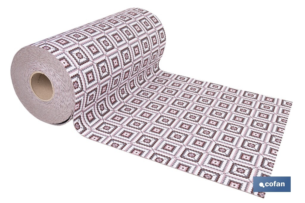 Rollo de alfombra vinílica para interior | Diseño de cuadros crochet | Impermeable y de fácil limpieza - Cofan