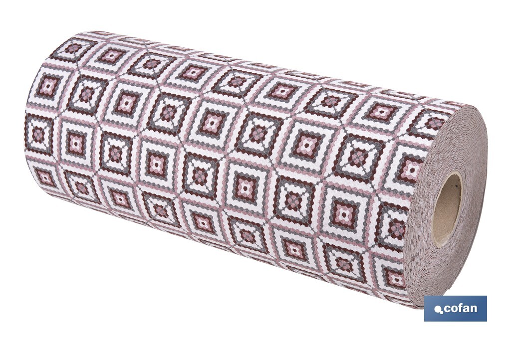 Rollo de alfombra vinílica para interior | Diseño de cuadros crochet | Impermeable y de fácil limpieza - Cofan