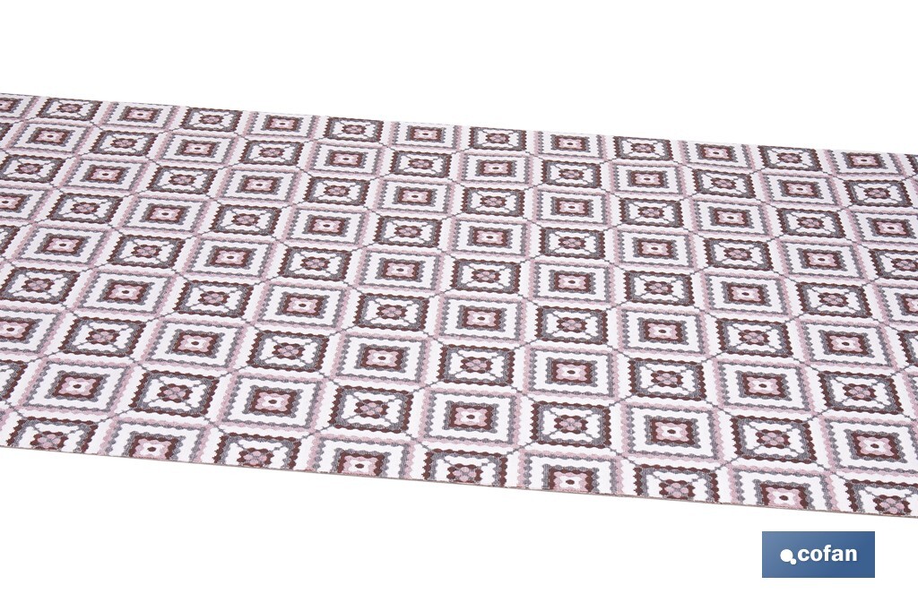Rollo de alfombra vinílica para interior | Diseño de cuadros crochet | Impermeable y de fácil limpieza - Cofan
