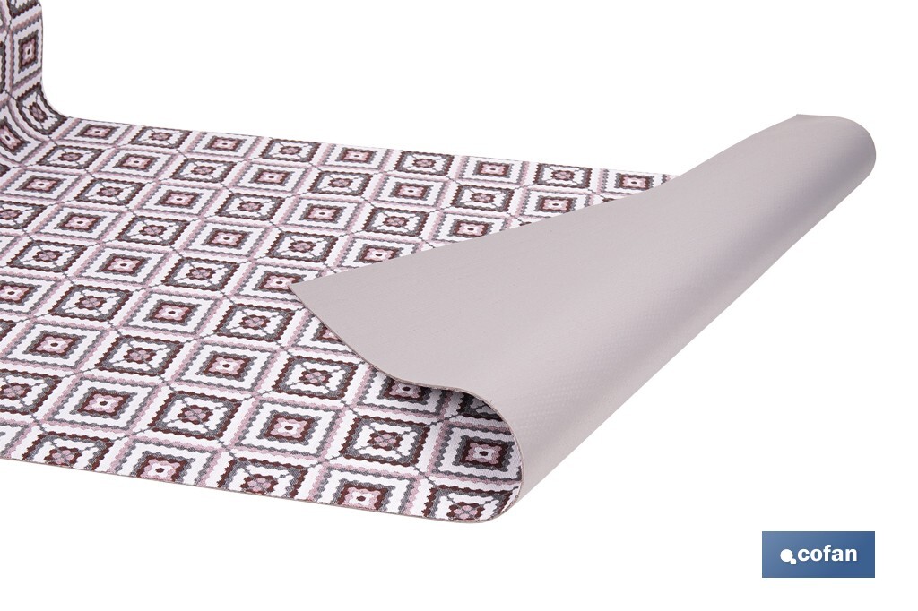 Rollo de alfombra vinílica para interior | Diseño de cuadros crochet | Impermeable y de fácil limpieza - Cofan