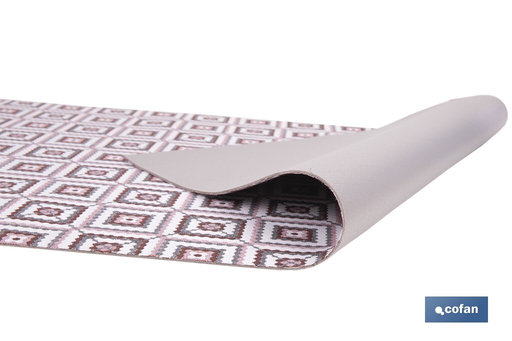 Rollo de alfombra vinílica para interior | Diseño de cuadros crochet | Impermeable y de fácil limpieza - Cofan