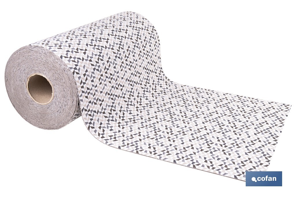 Rollo de alfombra vinílica para interior | Diseño de mosaicos gris, blanco y beige | Impermeable y de fácil limpieza - Cofan