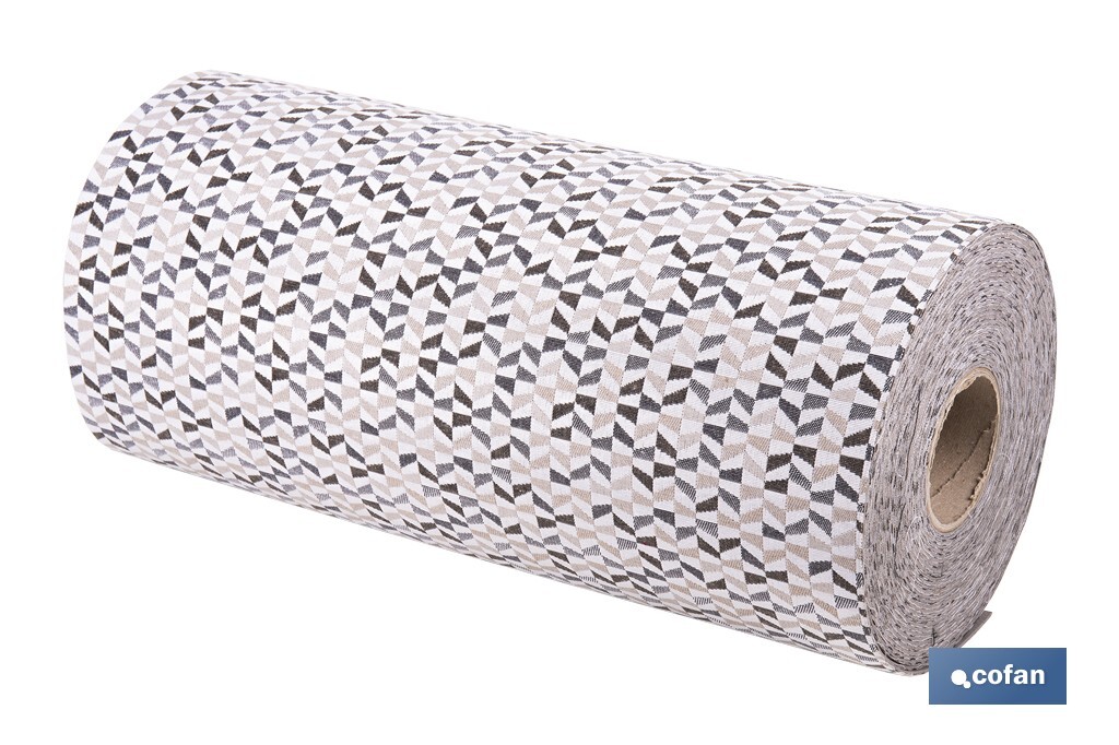 Rollo de alfombra vinílica para interior | Diseño de mosaicos gris, blanco y beige | Impermeable y de fácil limpieza - Cofan