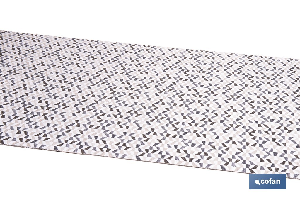Rollo de alfombra vinílica para interior | Diseño de mosaicos gris, blanco y beige | Impermeable y de fácil limpieza - Cofan
