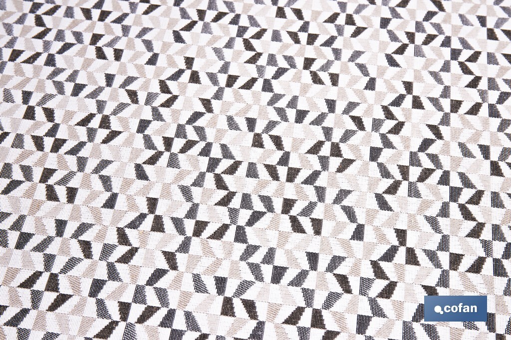 Rollo de alfombra vinílica para interior | Diseño de mosaicos gris, blanco y beige | Impermeable y de fácil limpieza - Cofan