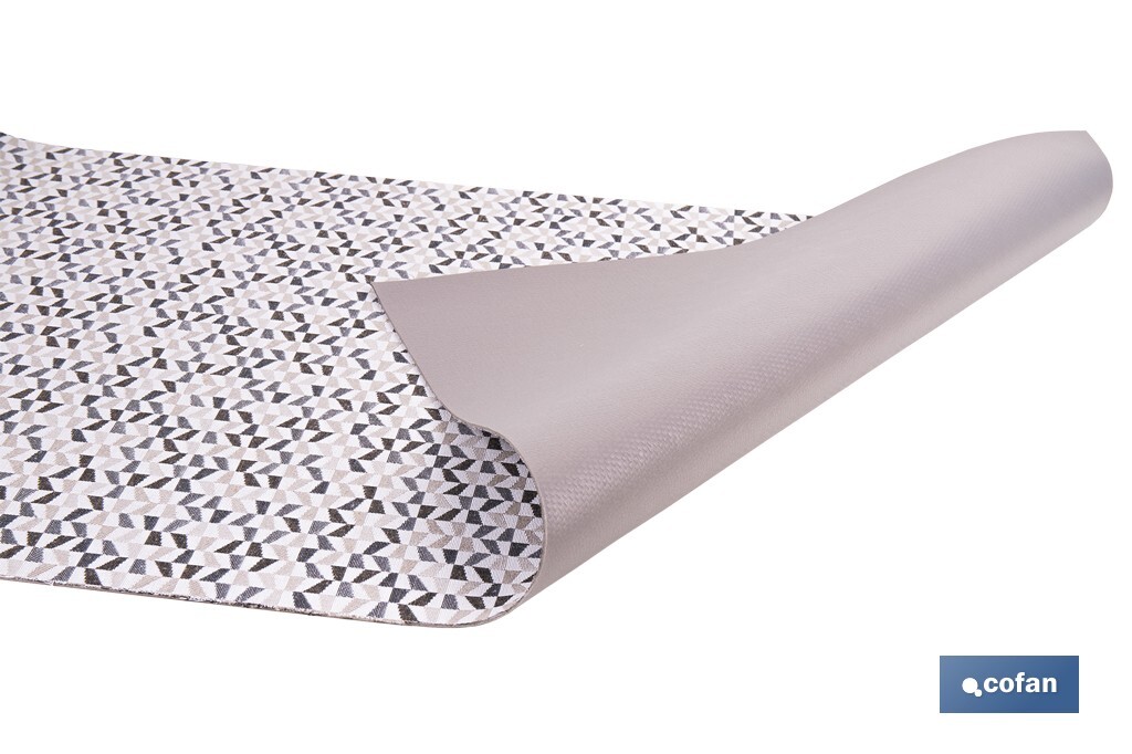 Rollo de alfombra vinílica para interior | Diseño de mosaicos gris, blanco y beige | Impermeable y de fácil limpieza - Cofan
