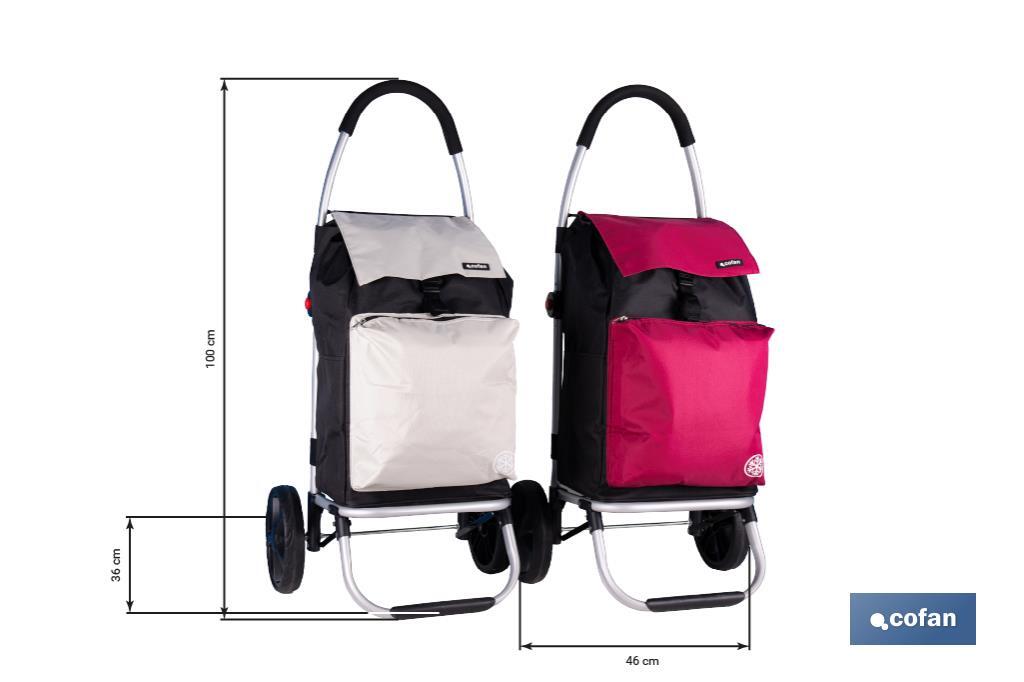 Carro de la compra plegable con 2 ruedas | Chasis de aluminio | Bolsa de 43 litros | Bolsillo para congelados | Disponible en varios colores - Cofan