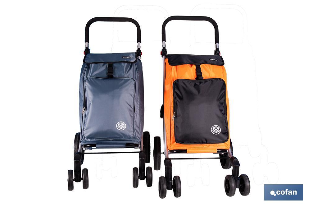 Carro de la compra plegable con 6 ruedas | Chasis de aluminio | Bolsa de 53 litros | Bolsillo para congelados | Mango ajustable | Disponible en varios colores - Cofan