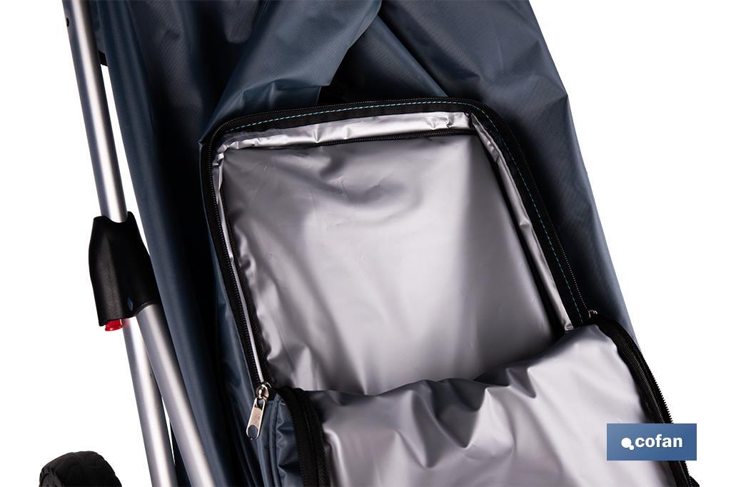 Carro de la compra plegable con 6 ruedas | Chasis de aluminio | Bolsa de 53 litros | Bolsillo para congelados | Mango ajustable | Disponible en varios colores - Cofan