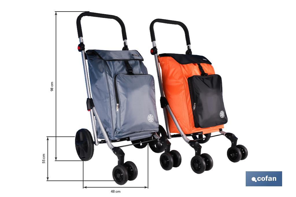 Carro de la compra plegable con 6 ruedas | Chasis de aluminio | Bolsa de 53 litros | Bolsillo para congelados | Mango ajustable | Disponible en varios colores - Cofan