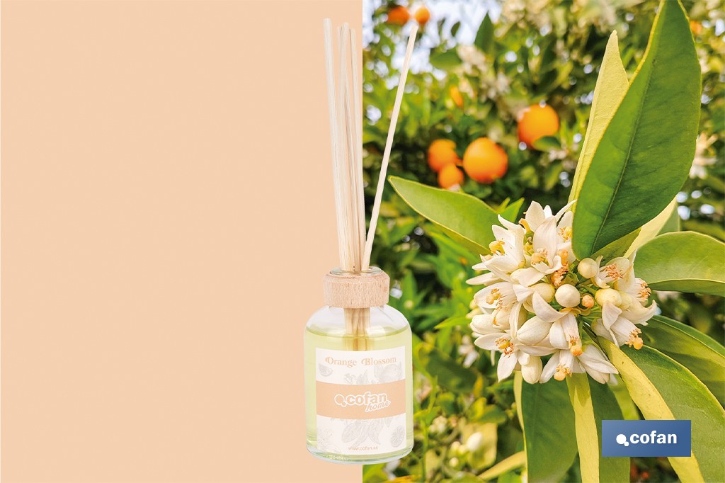 Ambientador de varillas | Aroma a azahar | Difusor con varillas de ratán - Cofan