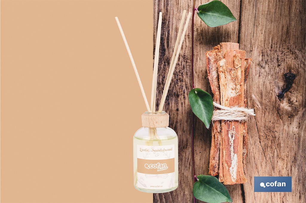 Ambientador de varillas | Aroma a sándalo exótico | Difusor con varillas de ratán - Cofan