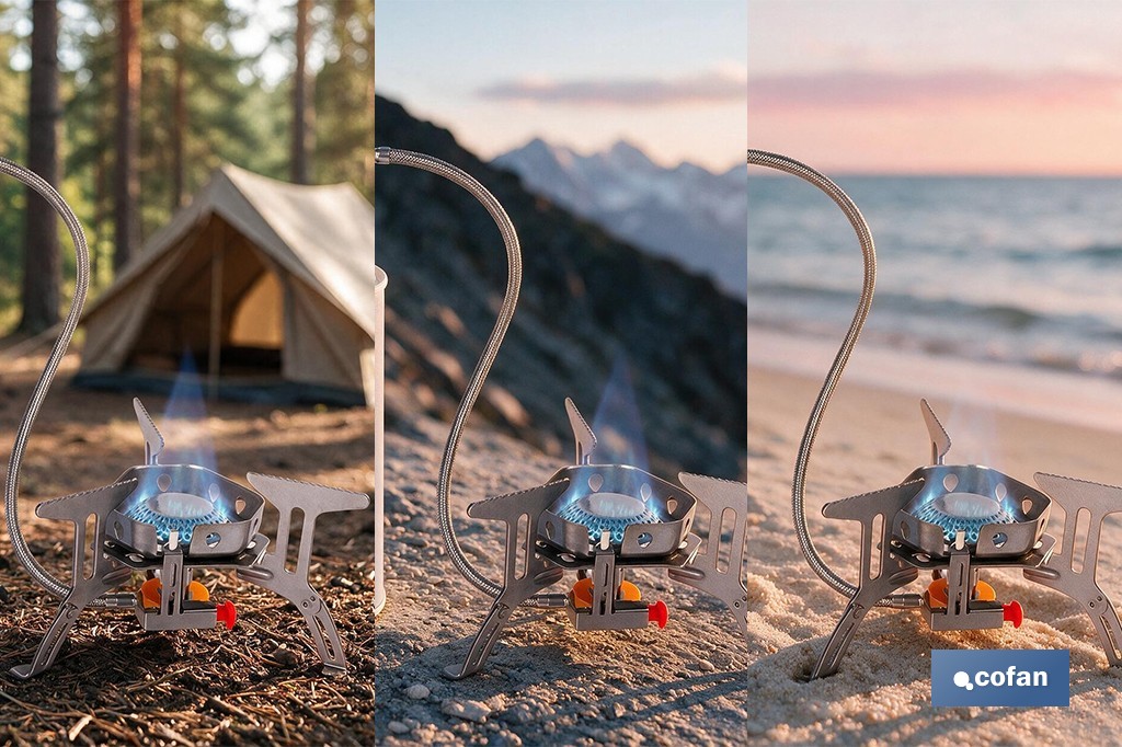 Hornillo de gas portátil y plegable con 3500W | Camping, senderismo y picnic - Cofan