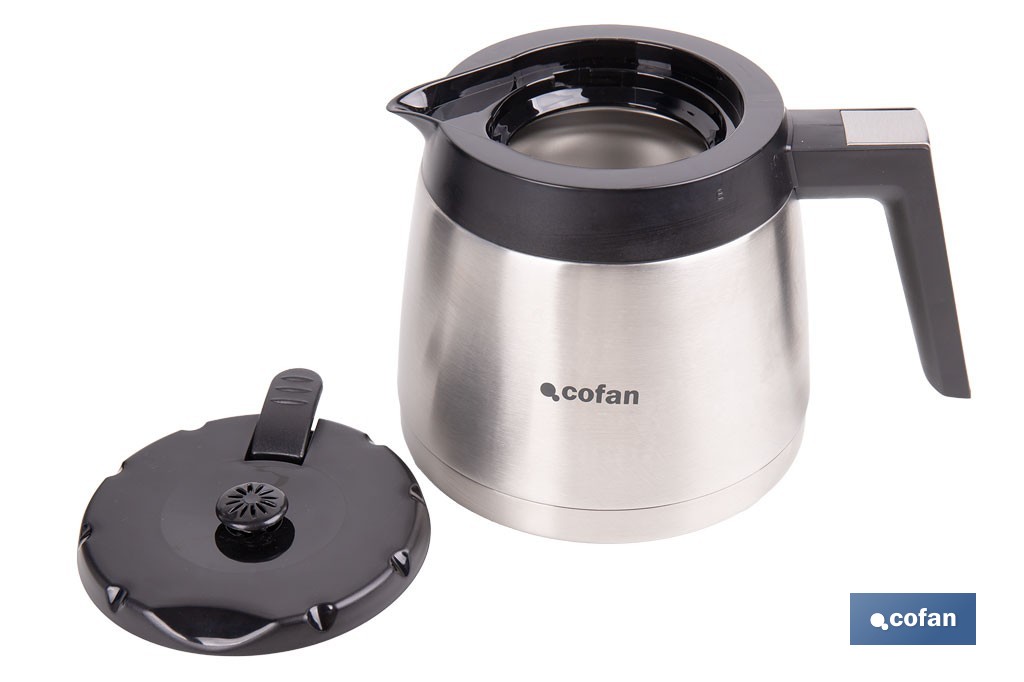 Cafetera eléctrica de goteo con jarra termo de 1,2 l | Potencia: 800 W, capacidad para 12 tazas | Filtro permanente - Cofan