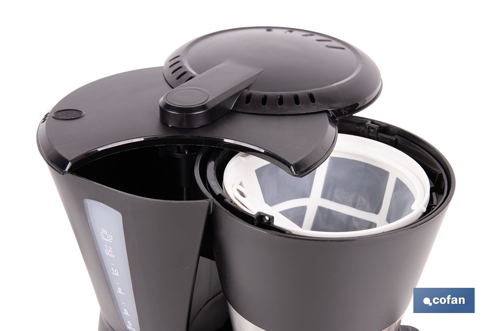 Cafetera eléctrica de goteo con jarra termo de 1,2 l | Potencia: 800 W, capacidad para 12 tazas | Filtro permanente - Cofan