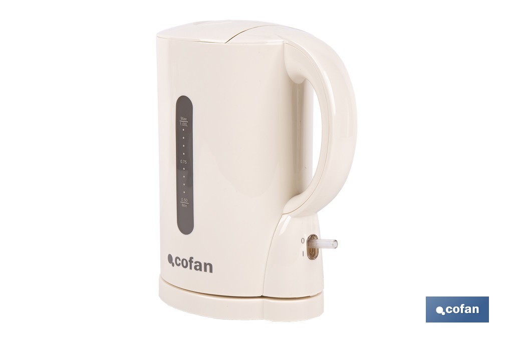 Hervidor eléctrico de agua beige | Capacidad: 1 Litro | Potencia: 1080 W | Hervidor compacto con controlador Strix | Ideal para cocinas y oficinas - Cofan