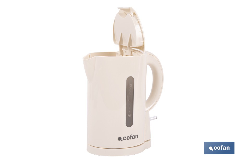 Hervidor eléctrico de agua beige | Capacidad: 1 Litro | Potencia: 1080 W | Hervidor compacto con controlador Strix | Ideal para cocinas y oficinas - Cofan
