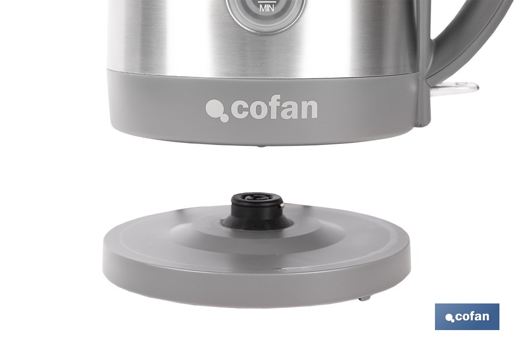 Hervidor eléctrico de agua con base inalámbrica y giratoria 360° | Capacidad de 1,7 litros | Potencia: 2200 W | Acabado en acero inoxidable | Con controlador Strix - Cofan