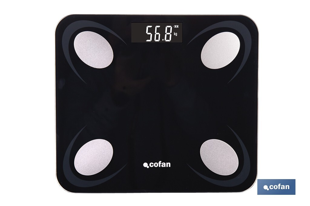 Báscula de baño digital inteligente | Análisis corporal completo | Báscula con Bluetooth y aplicación móvil | Carga USB - Cofan