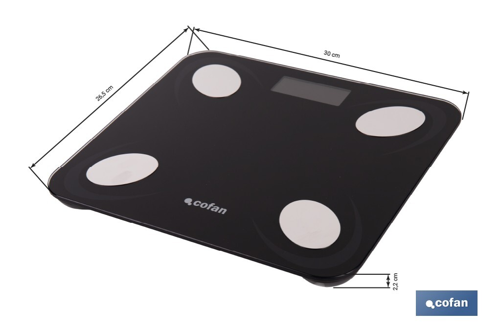 Báscula de baño digital inteligente | Análisis corporal completo | Báscula con Bluetooth y aplicación móvil | Carga USB - Cofan