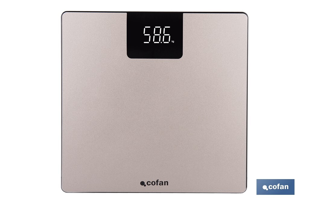 Báscula de baño digital | Plataforma de vidrio templado con pantalla LED | Medición precisa | Color: piedra - Cofan